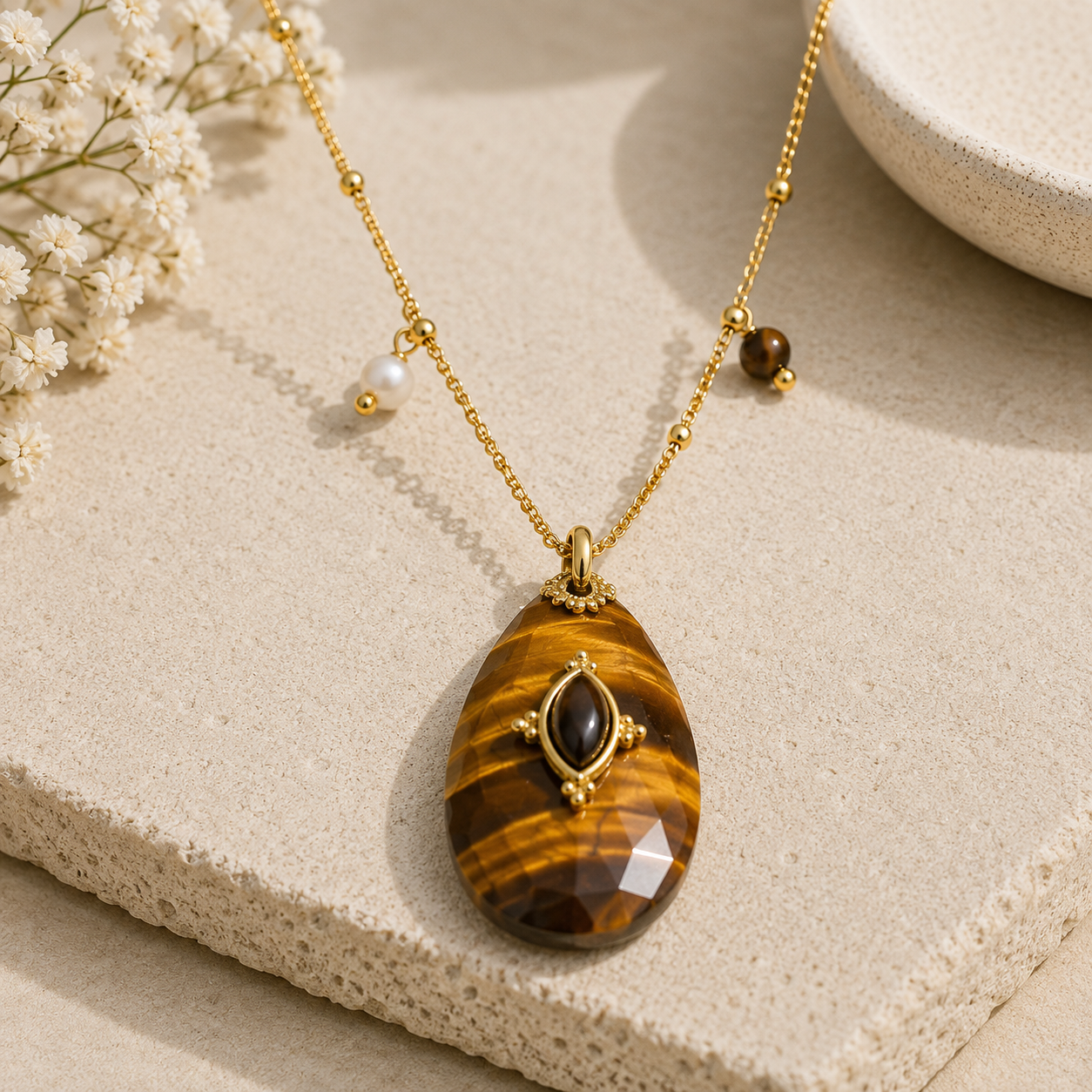 Collar con Colgante de Gota de Piedra Natural (Amatista)