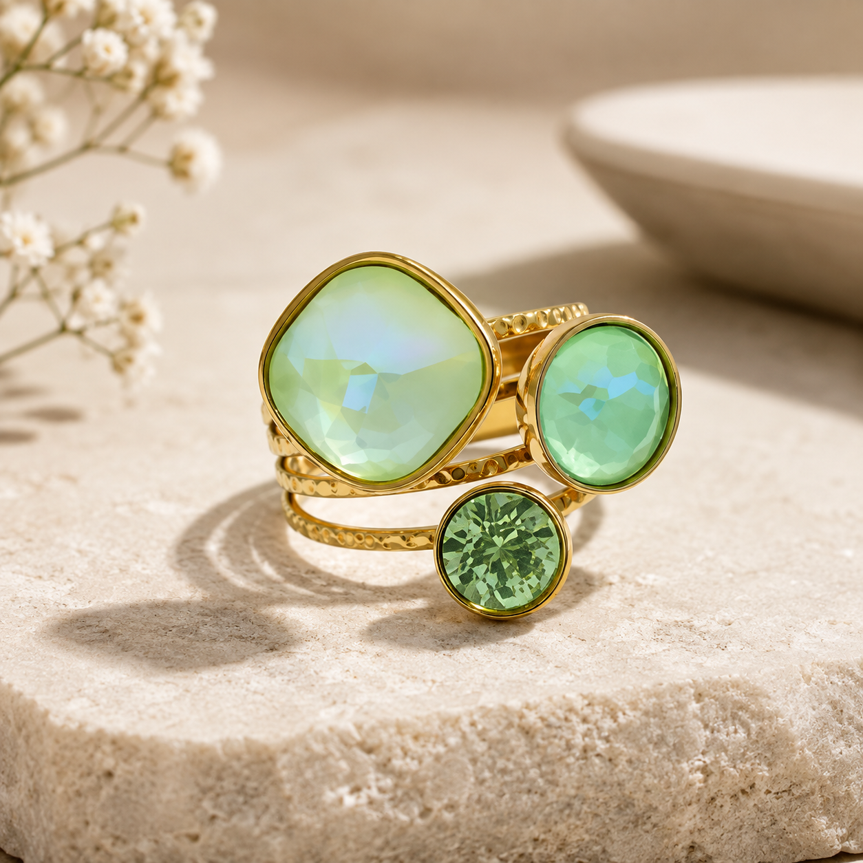 Anillo Ajustable de Cristal Multicolor (PVD Oro 18K)