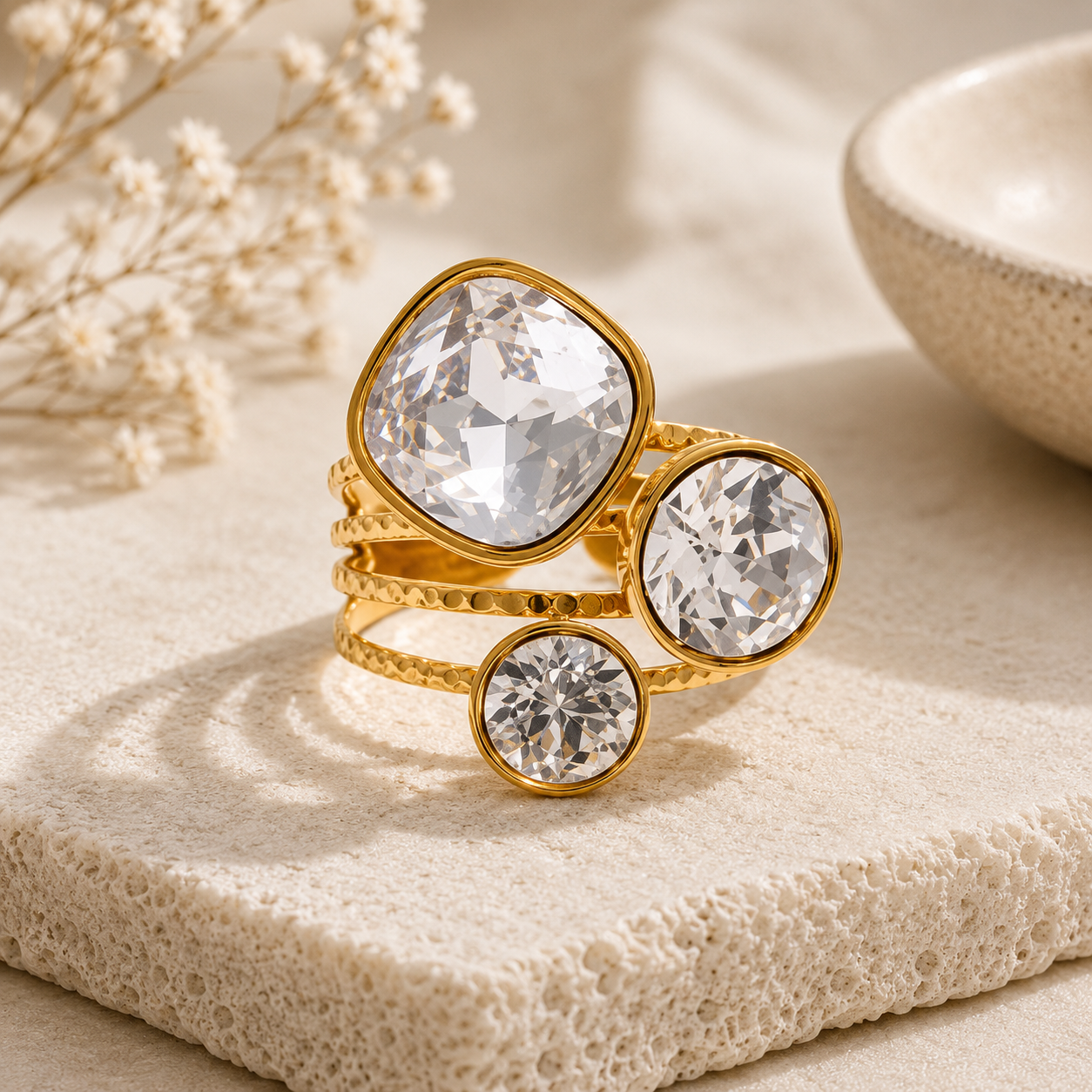 Anillo Ajustable de Cristal Multicolor (PVD Oro 18K)