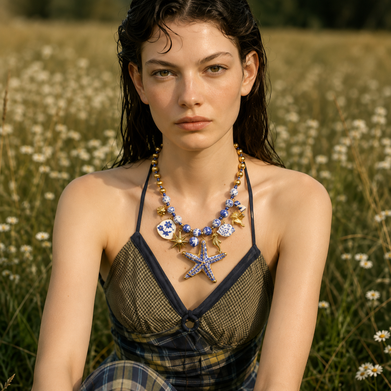Collar de Cerámica "Ocean" con Dijes de Pez y Estrella de Mar